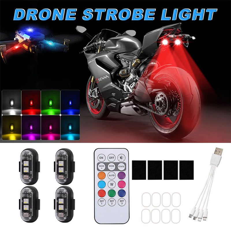 Drone Strobe Light - マルチモードワイヤレスLEDドローンストロボライト、バイク・車用インジケーターライト、バイク用リモコン警告灯、USB充電、8色